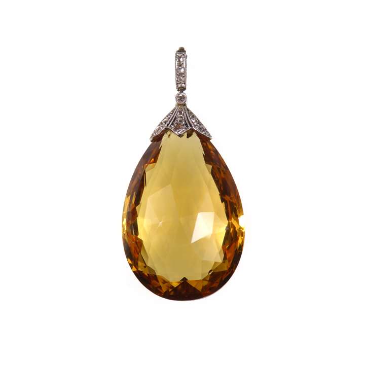 Briolette cut citrine and diamond drop pendant